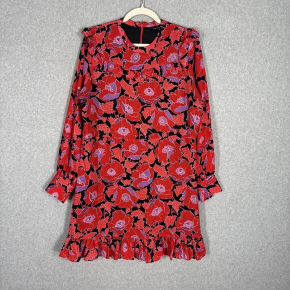 Who What Wear Dress Large Floral Ruffle Bib Flowy Loud Maximalist Prairie Twee - Picture 1 of 15